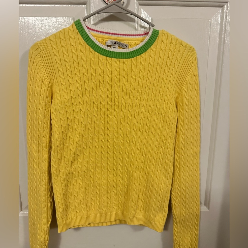 Tommy Hilfiger Vibrant Yellow and Green Cable Knit Crew Neck